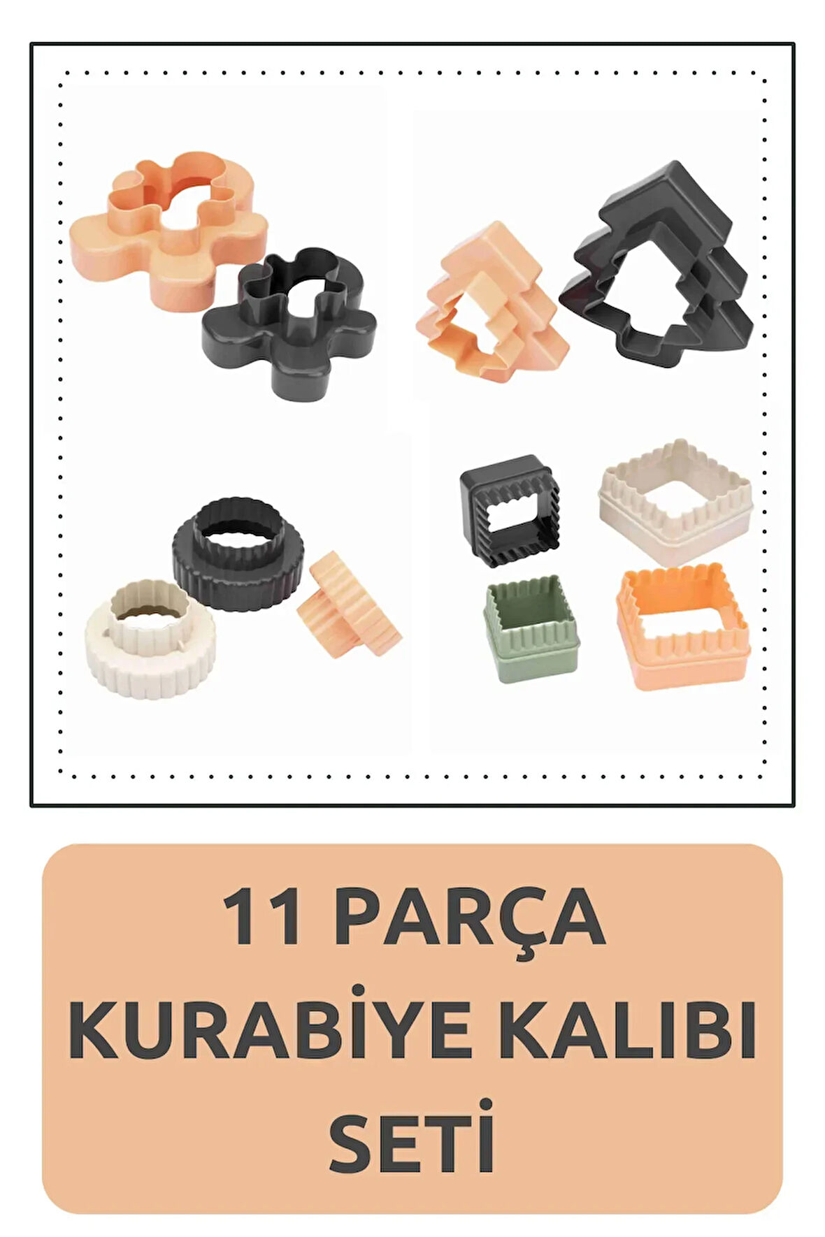 Adam, Çam Ağacı, Kare, Yuvarlak Kurabiye Kalıbı Seti Şekilli Tırtıklı Hamur Kesici