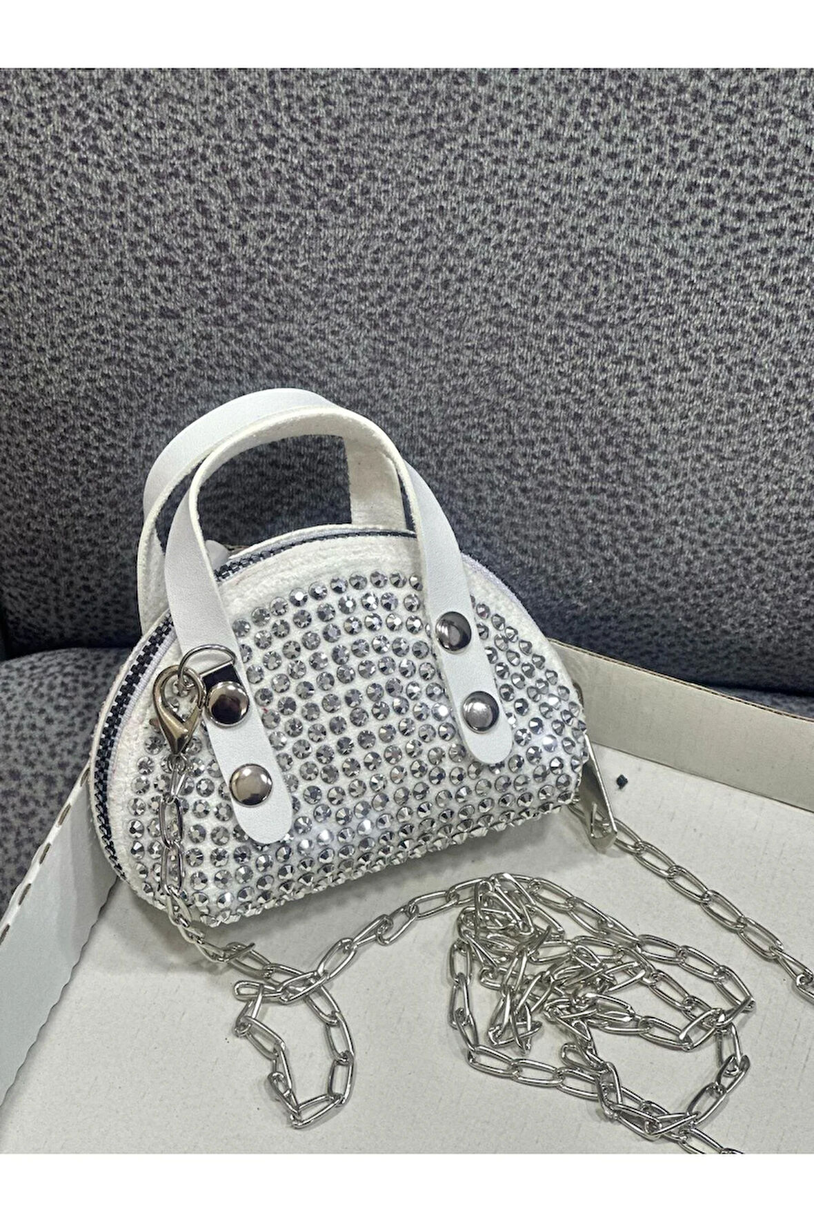 Taşlı Mini Çapraz Çanta Zincir Askılı 10x7 Cm