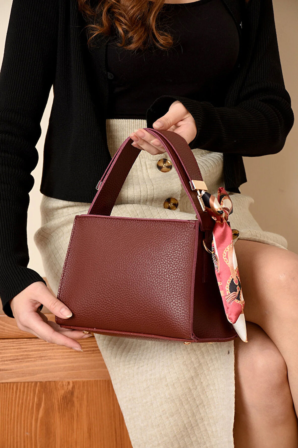 FULARLI ŞIK TREND EL VE OMUZ ÇANTASI