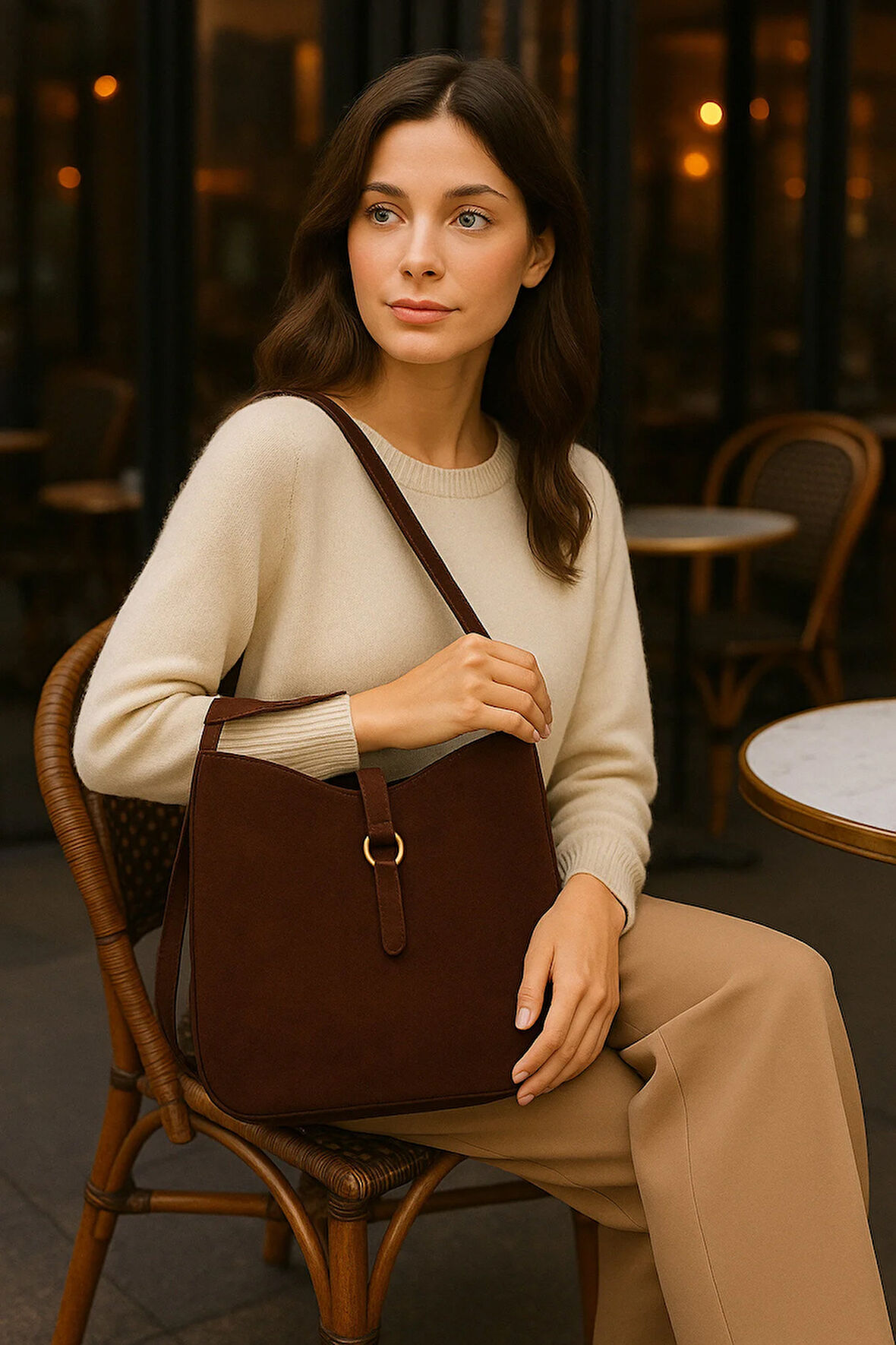 Lüks Süet Omuz Çantası + Uyumlu Makyaj Çantası – Şıklık ve Düzen Bir Arada