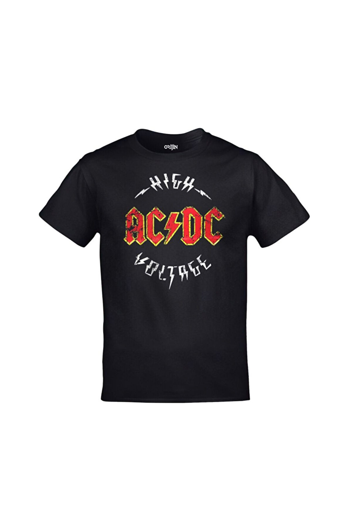 Unisex Siyah Ac Dc High Voltage Baskılı Tshirt