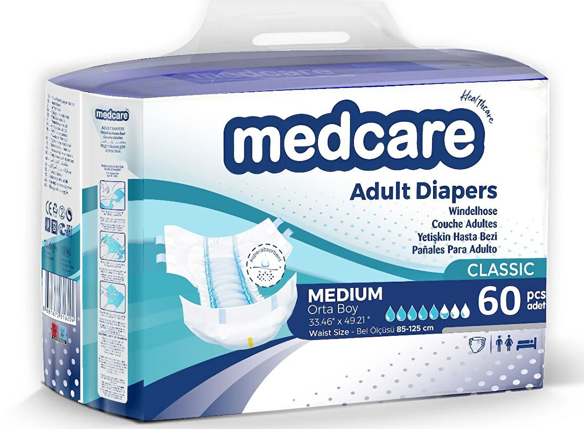 Medcare Belbantlı Classic Hasta Bezi 60 Adet Medium