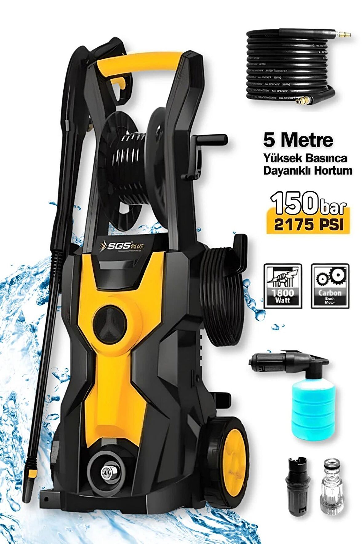 Sgs Profesyonel Yüksek Basınçlı Bahçe ve Oto Yıkama Makinesi 150 Bar 1800 Watt