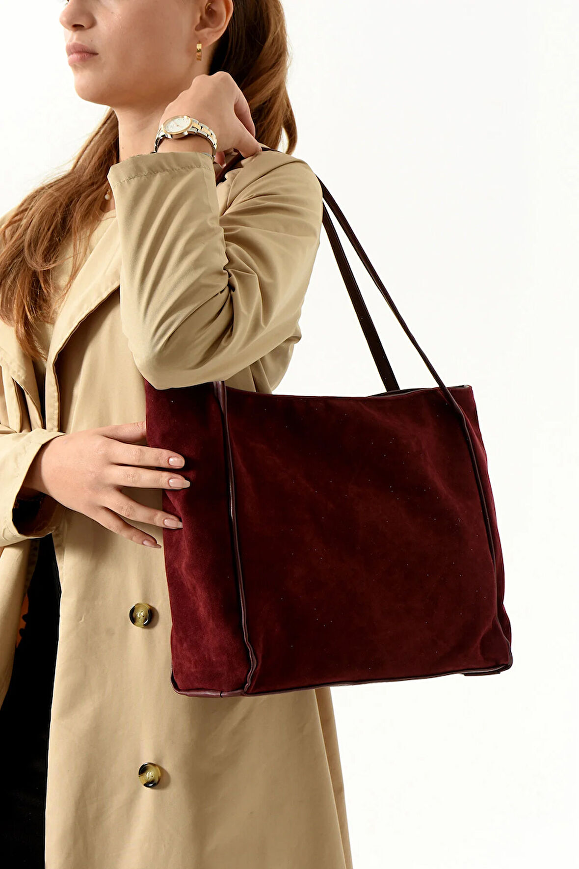 KADIN SALAŞ SUET OMUZ ÇANTASI BÜYÜK BOY ASTARLI