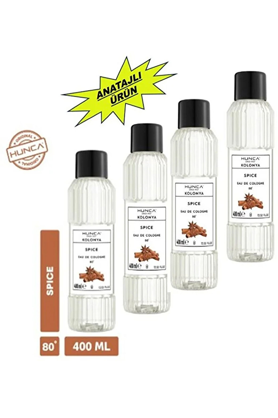 Tarçın Kolonyası 400 ml – Ferahlatıcı Baharatlı Koku, Kalıcı Etki 4 ADET
