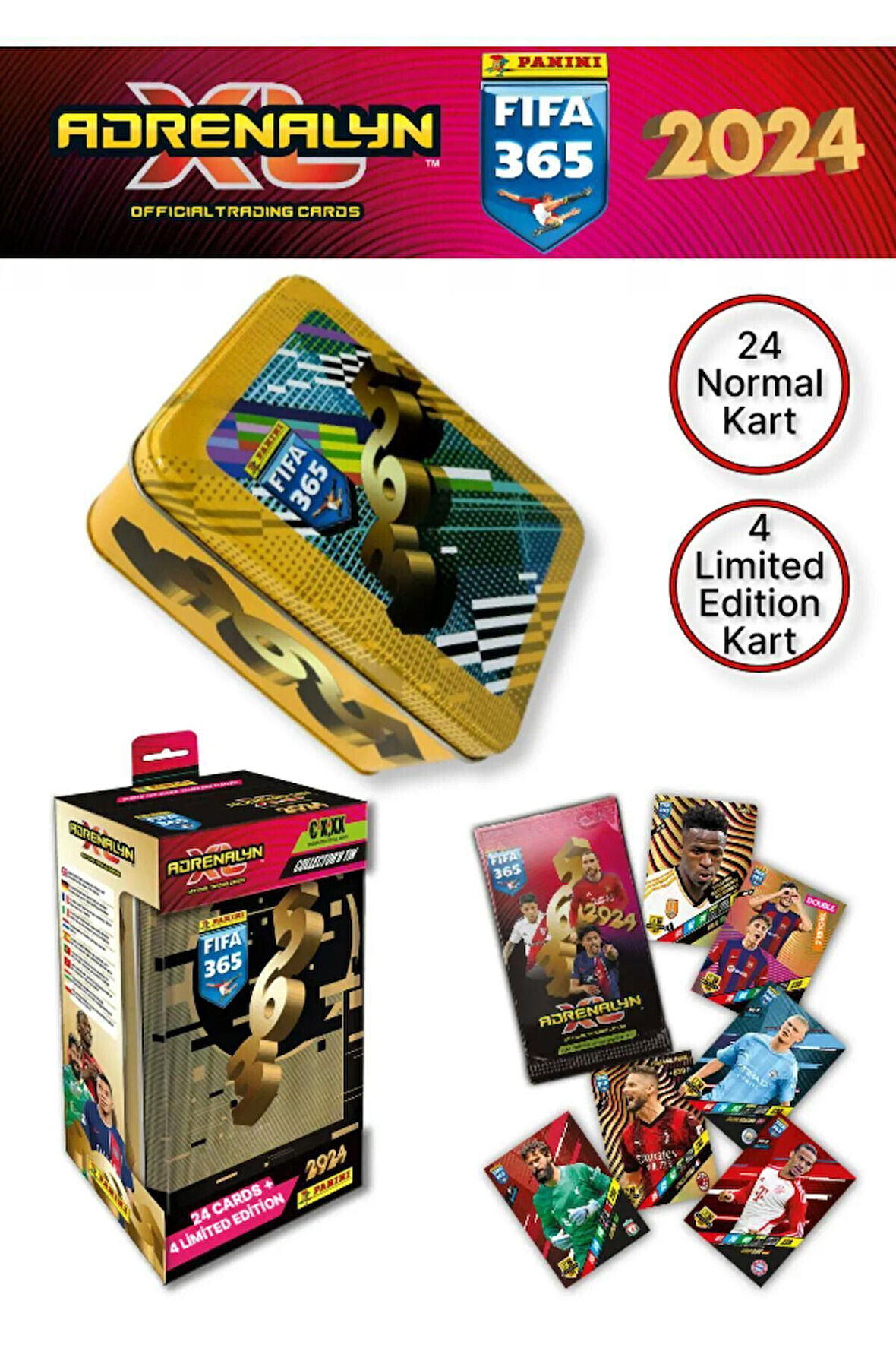 Adrenalyn Fifa 365 - 2024 Trading Card Tin Box - Metal Kutulu Futbolcu Kartları