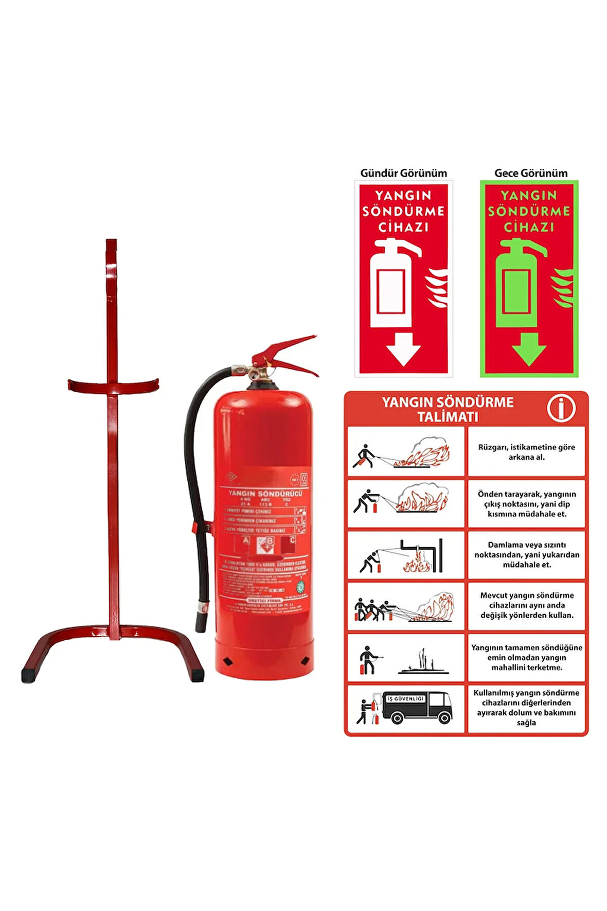 6kg Yangın Tüpü - Yangın Söndürücü Ayağı - Yangın Söndürücü Yer Gösterir Levha ve Yangın Talimatı