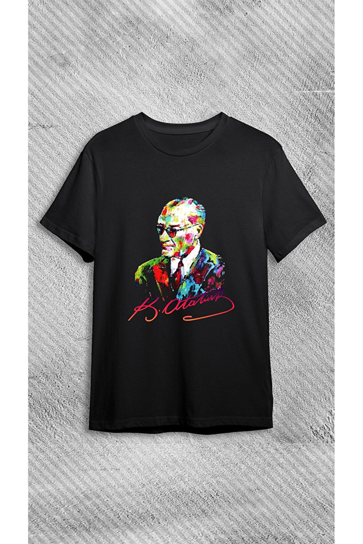 Yetişkin Beyaz Atatürk Baskılı T-shirt / Atatürk Baskılı Kısa Kol Flama Hediyeli / Atatürk