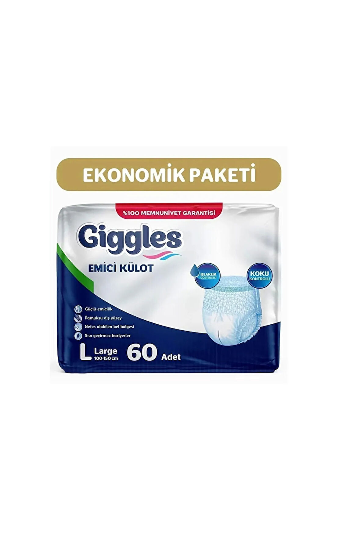 Yetişkin Emici Külot Bez Büyük Boy (LARGE) 30'lu 2 Paket (60 ADET) Bel Boy 100-150 Cm