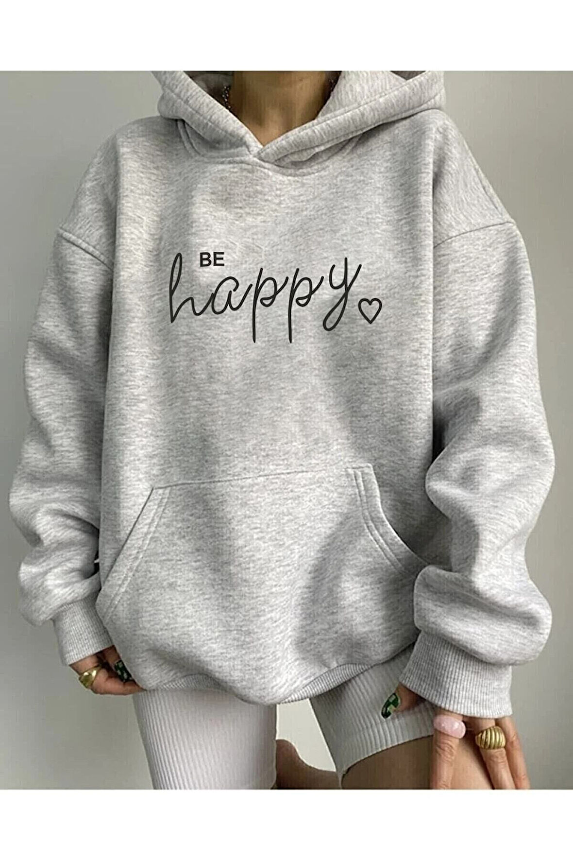 AYMONTANA Be happy baskılı kapüşönlü Sweatshirt