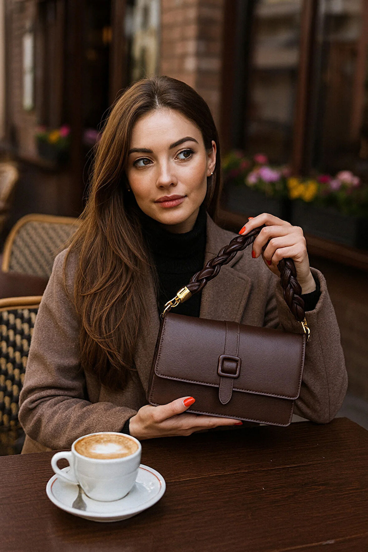 Lüks Örgü Kısa Sap Detaylı 2 Gözlü Çapraz Omuz Çantası