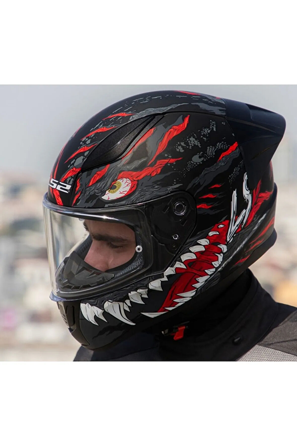 Rapıd 2 Race Kaıju Mat Siyah-Kırmızı Fullface Motosiklet Kaskı Şeffaf Camlı