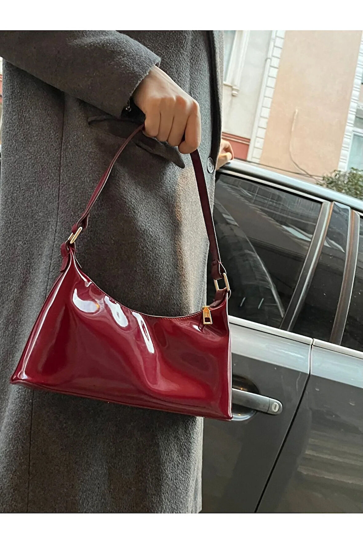 Raby Model Cherry Red Bordo Rugan Baget Omuz Çanta