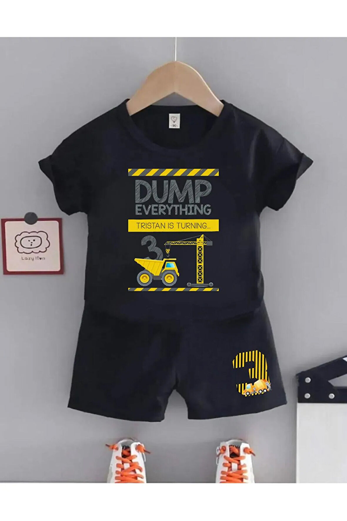 Çocuk Tasarım Dump Everythıng Baskılı T-Shirt Şort Alt Üst Takım %100 Pamuk