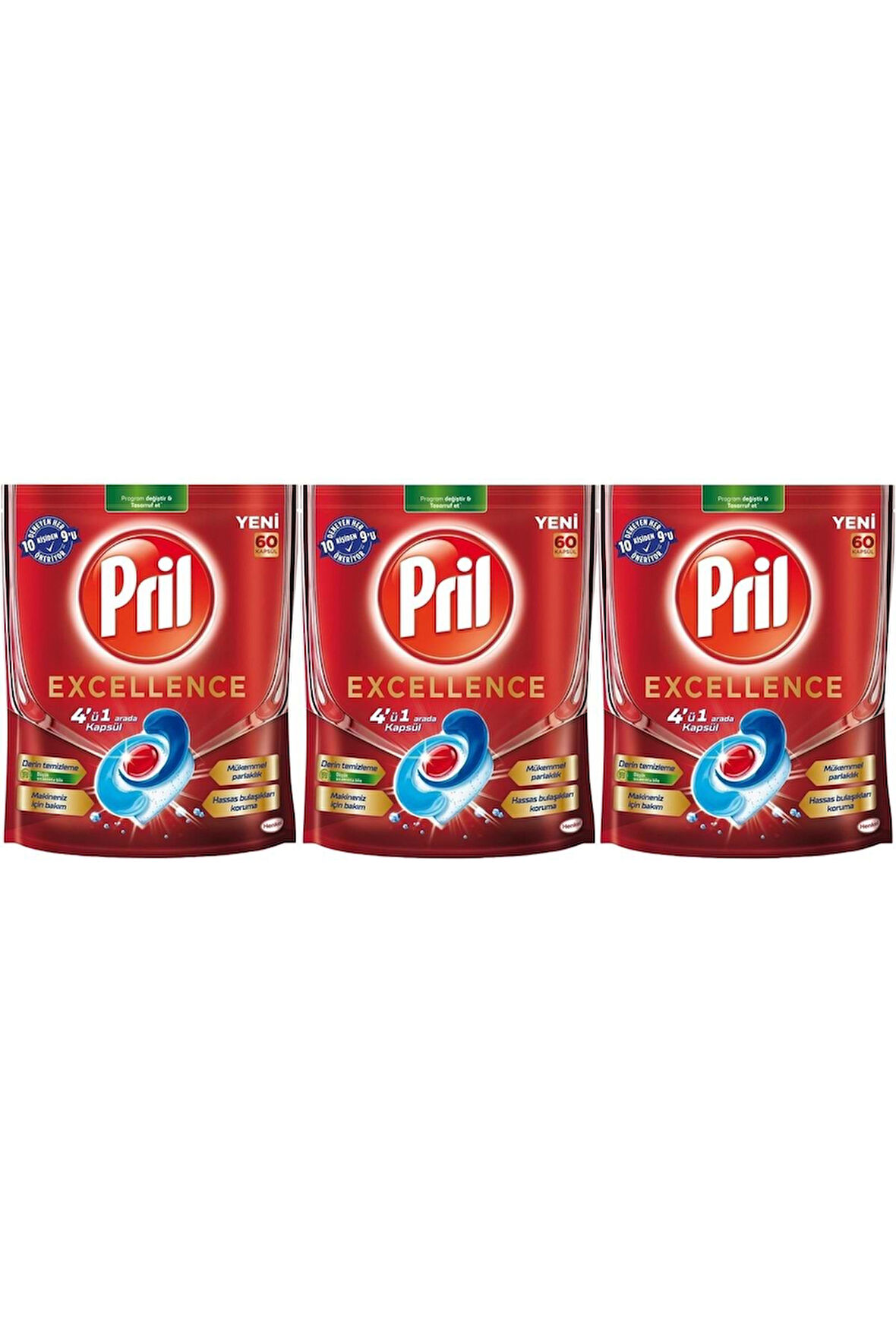 Pril Excellence Bulaşık Makinesi Deterjanı 60 Kapsül x 3 Adet