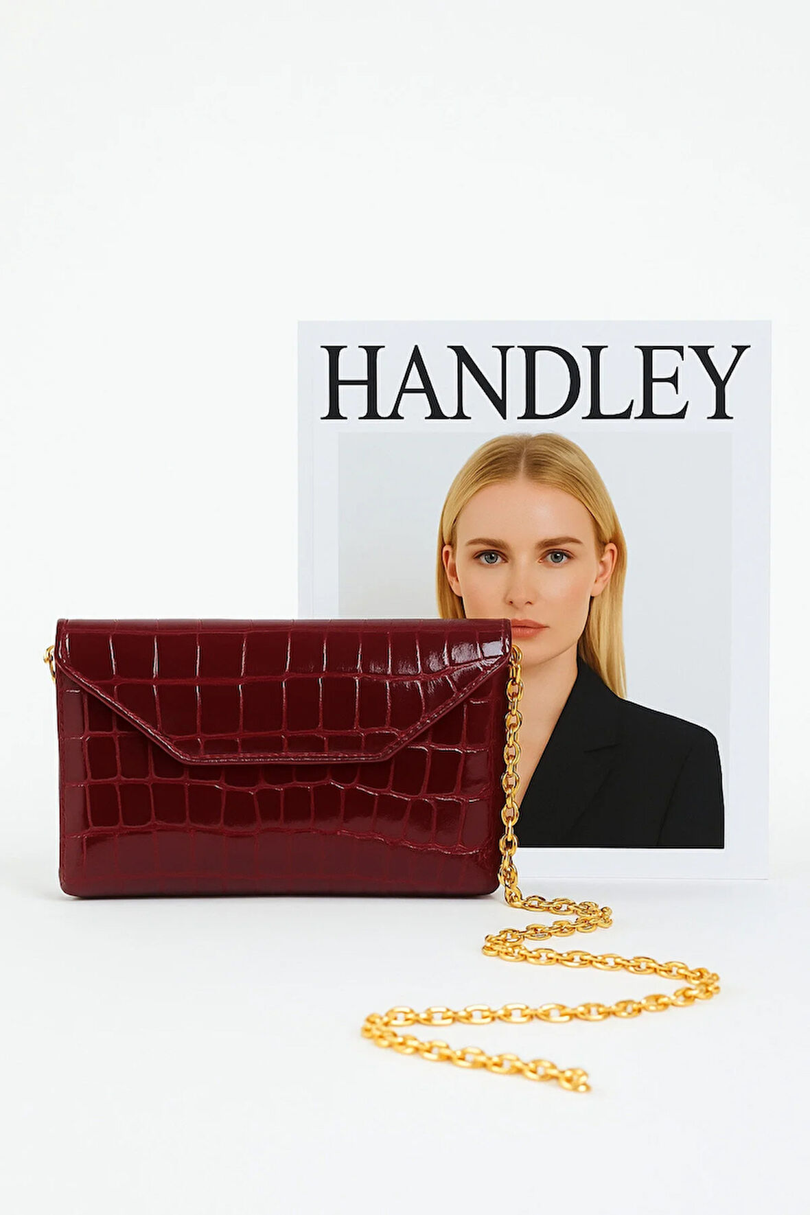 Lüks Kroko Desenli Zincir Askılı Çift Gözlü Omuz Çantası