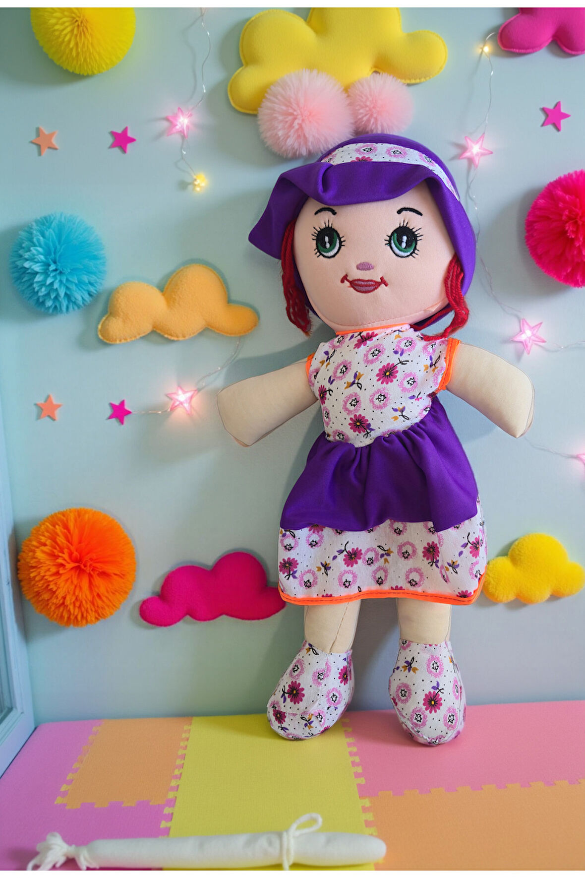 Bez Bebek 50cm Mor Renkli Elbise Eğitici Oyuncaklar Kız Çocuk Oyuncakları Evcilik Oyuncakları