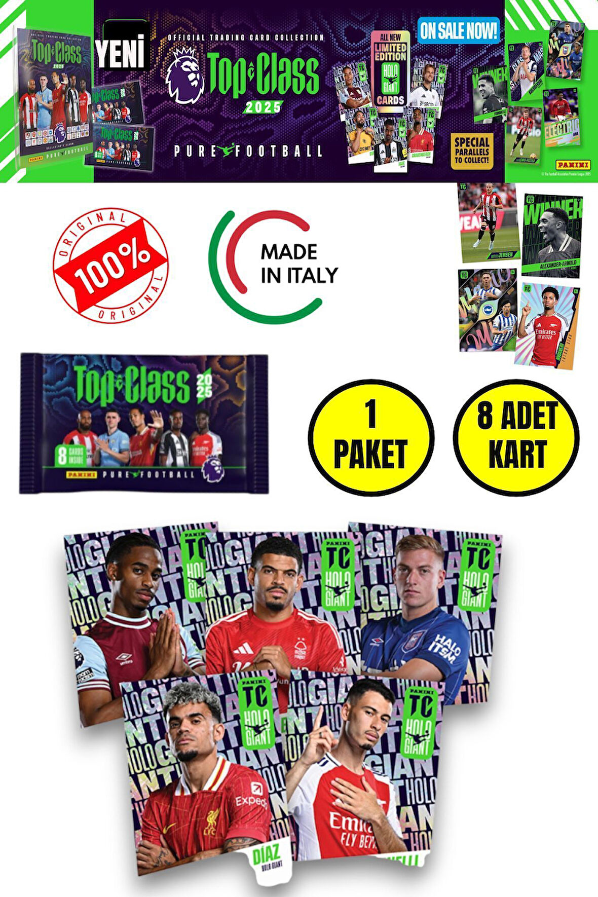 Panini Top Class 2025 Premier League Koleksiyon Futbolcu Kartları  (1 Paket & 8 Adet Kart )
