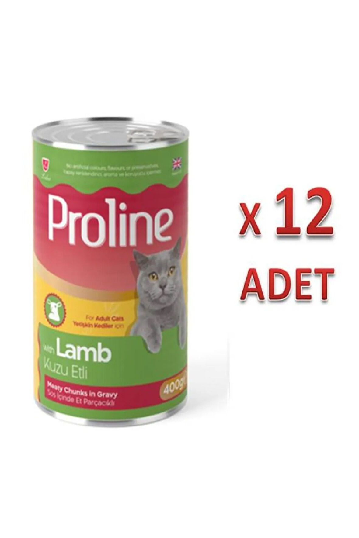 Proline Kuzu Etli Sos İçinde Et Parçacıklı Konserve Yetişkin Kedi Maması 400gr x 12 Adet