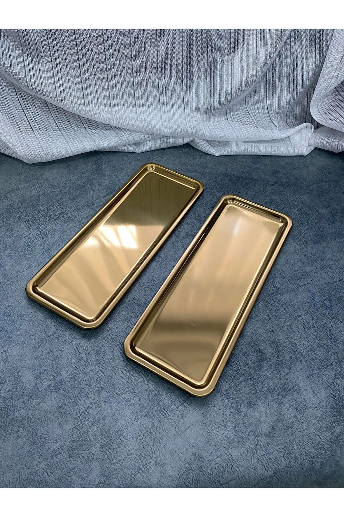 2'li Gold Dikdörtgen çay. kahve. Servis Sunum Tepsisi