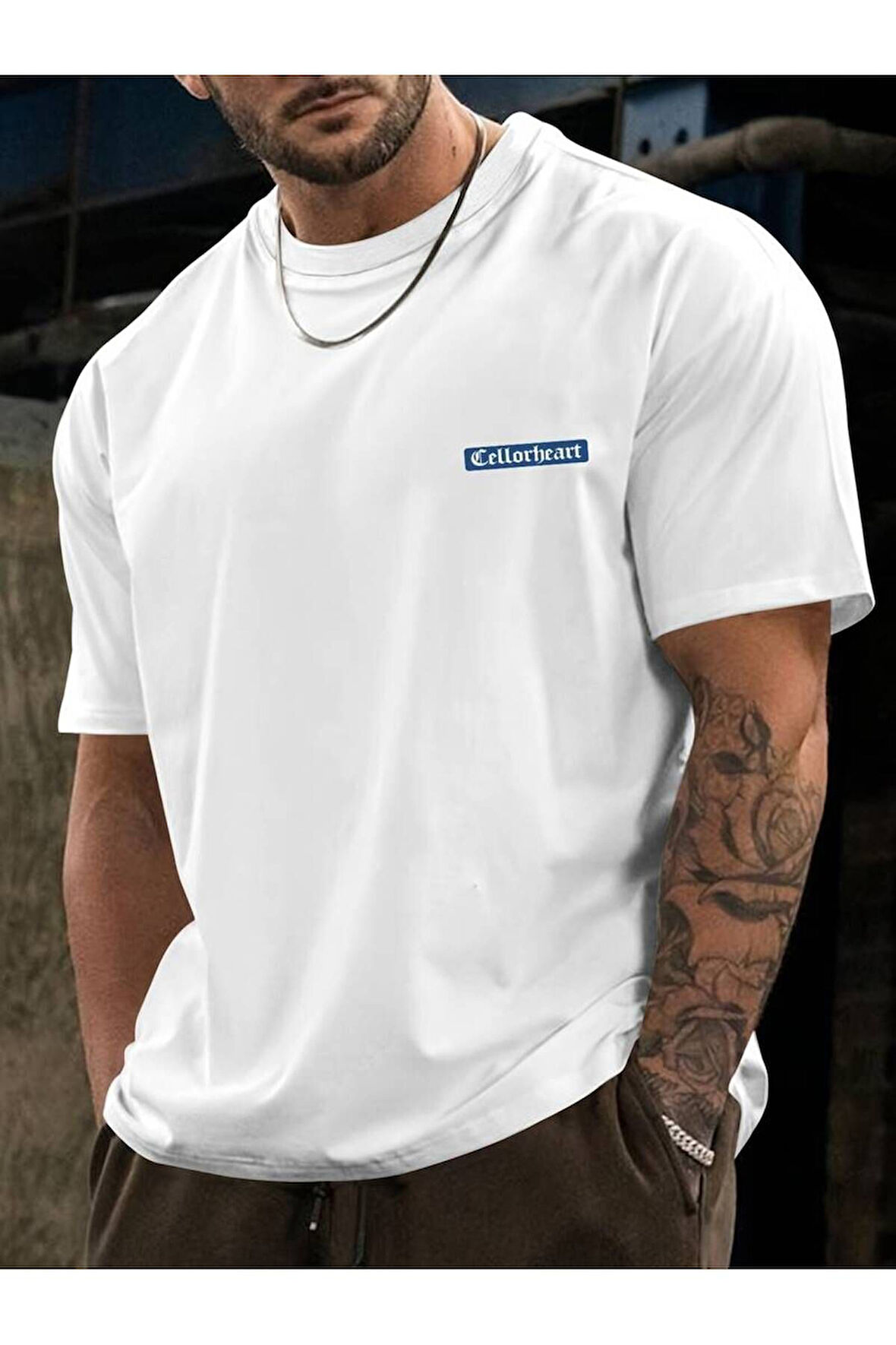 Erkek Beyaz Cellorheart Oversize Tshirt