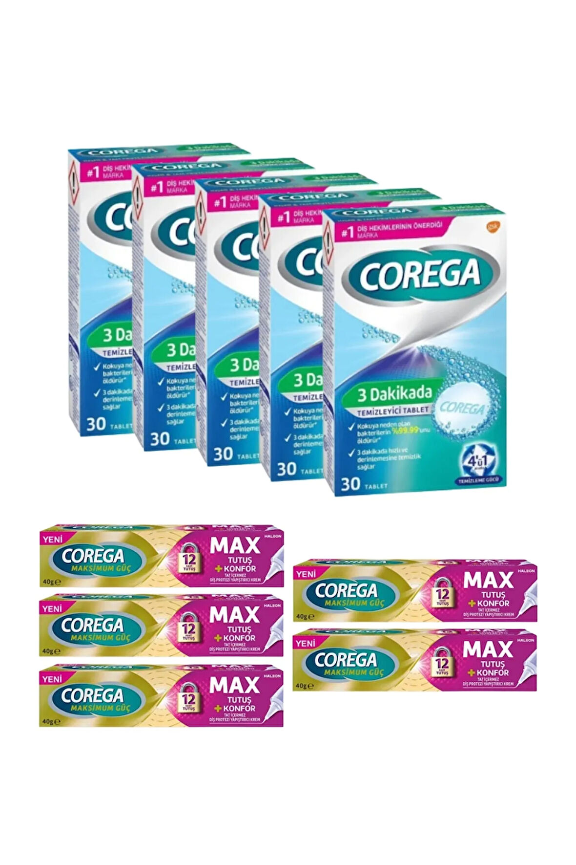 x5 3 Dakikada Diş Protezi Temizleyici 30 Tablet + x5 Max Tutuş + Konfor Protez Yapıştırıcı 40 gr