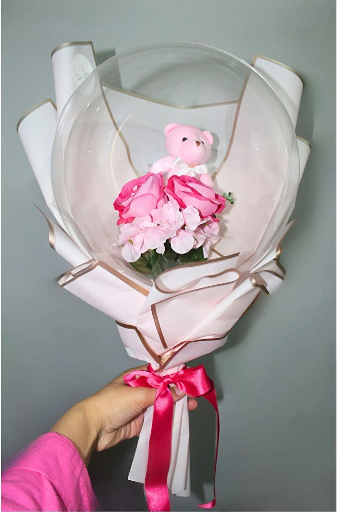 Ayıcık Buketi Çiçek Buketi Balon Buketi - Sevgiliye Özel Premium Hediye