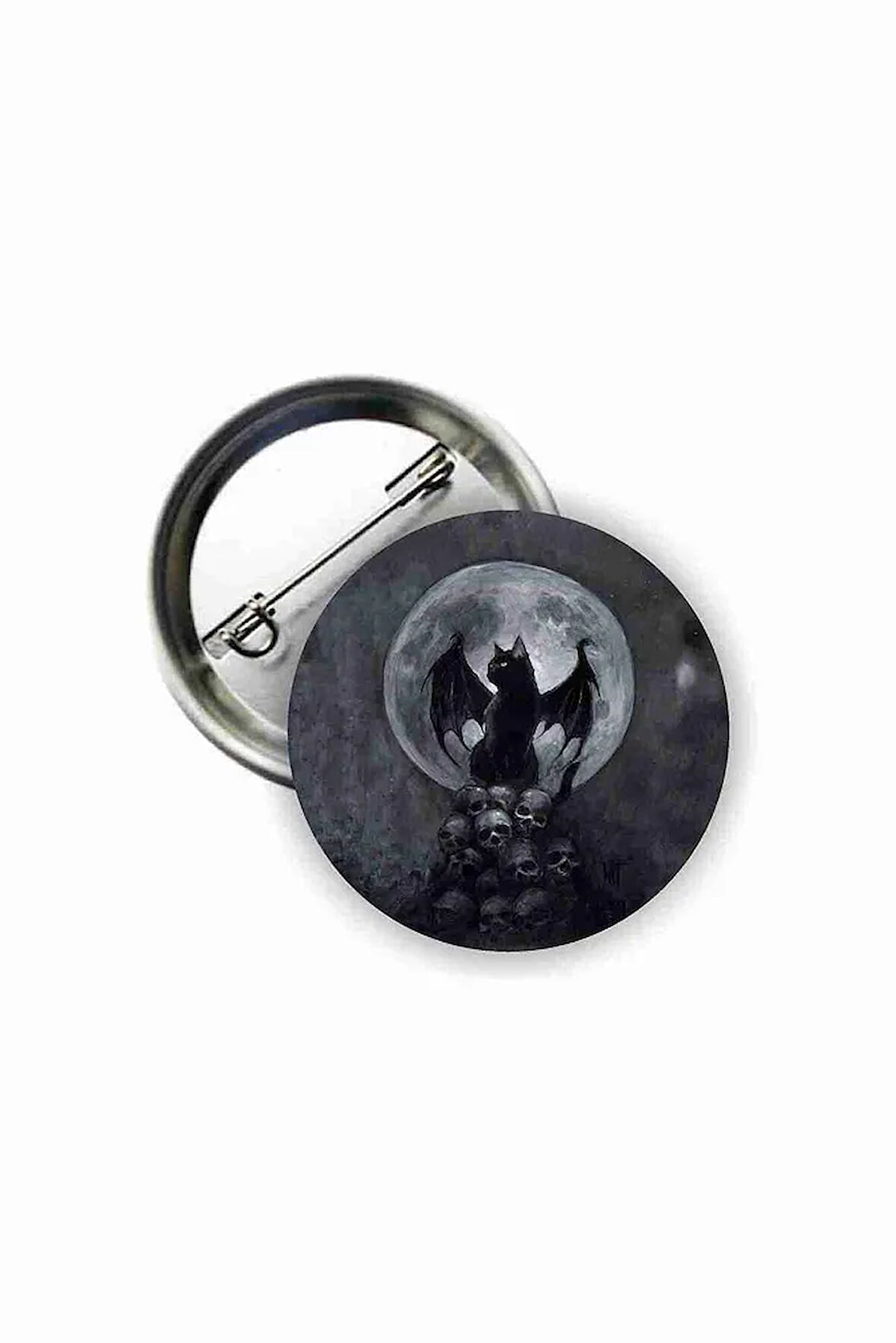 Dark Gotik Cat Illustration Grunge Style Buton Rozet