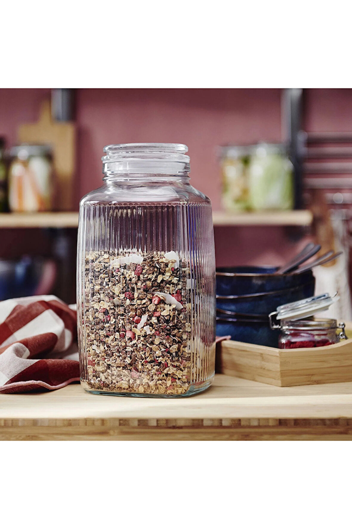 kapaklı cam kavanoz, cam, 3 lt kare cam geniş kavanoz