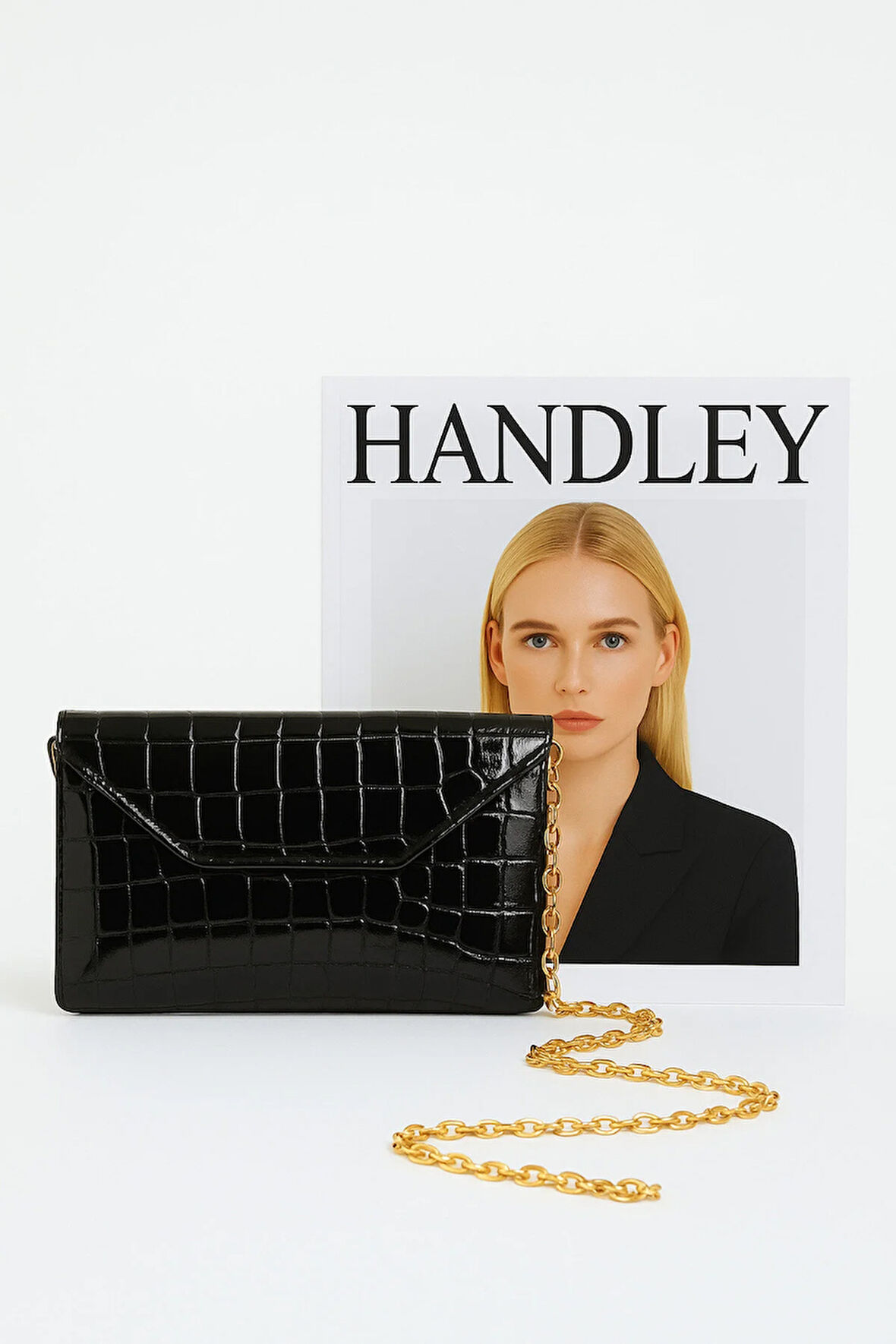 Lüks Kroko Desenli Zincir Askılı Çift Gözlü Omuz Çantası