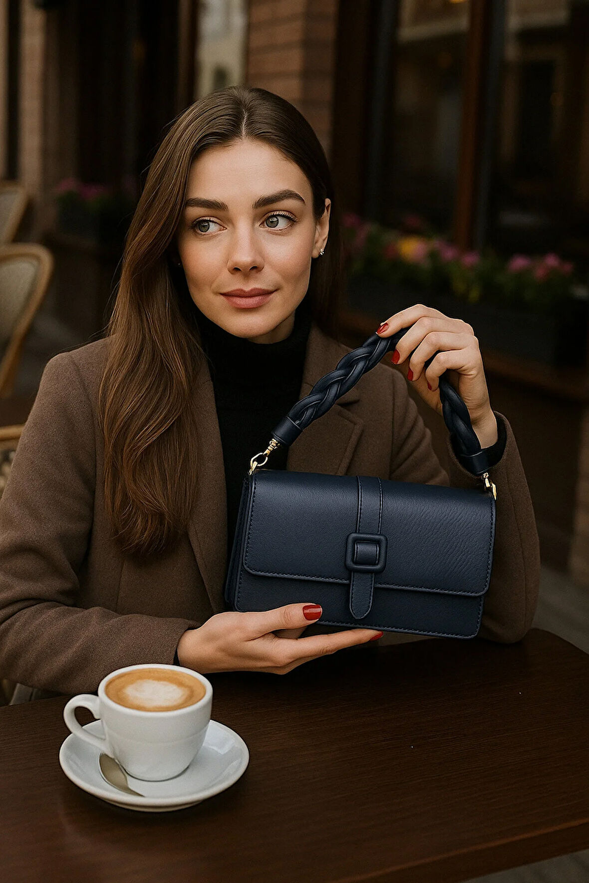 Lüks Örgü Kısa Sap Detaylı 2 Gözlü Çapraz Omuz Çantası