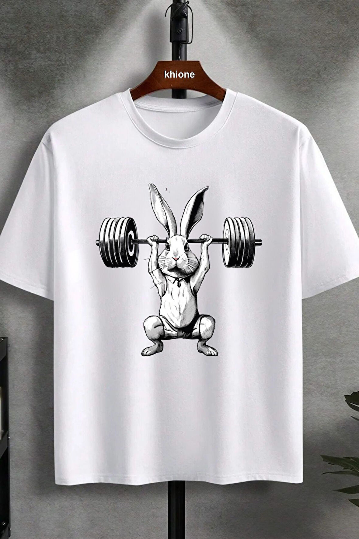 Unisex Tasarım Tavşan Baskılı Oversize %100 Pamuk T-shirt