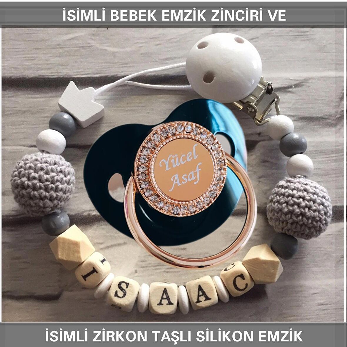 Sahi Aksesuar İsimli Bebek Emzik Zinciri ve İsimli Silikon Emzik Seti