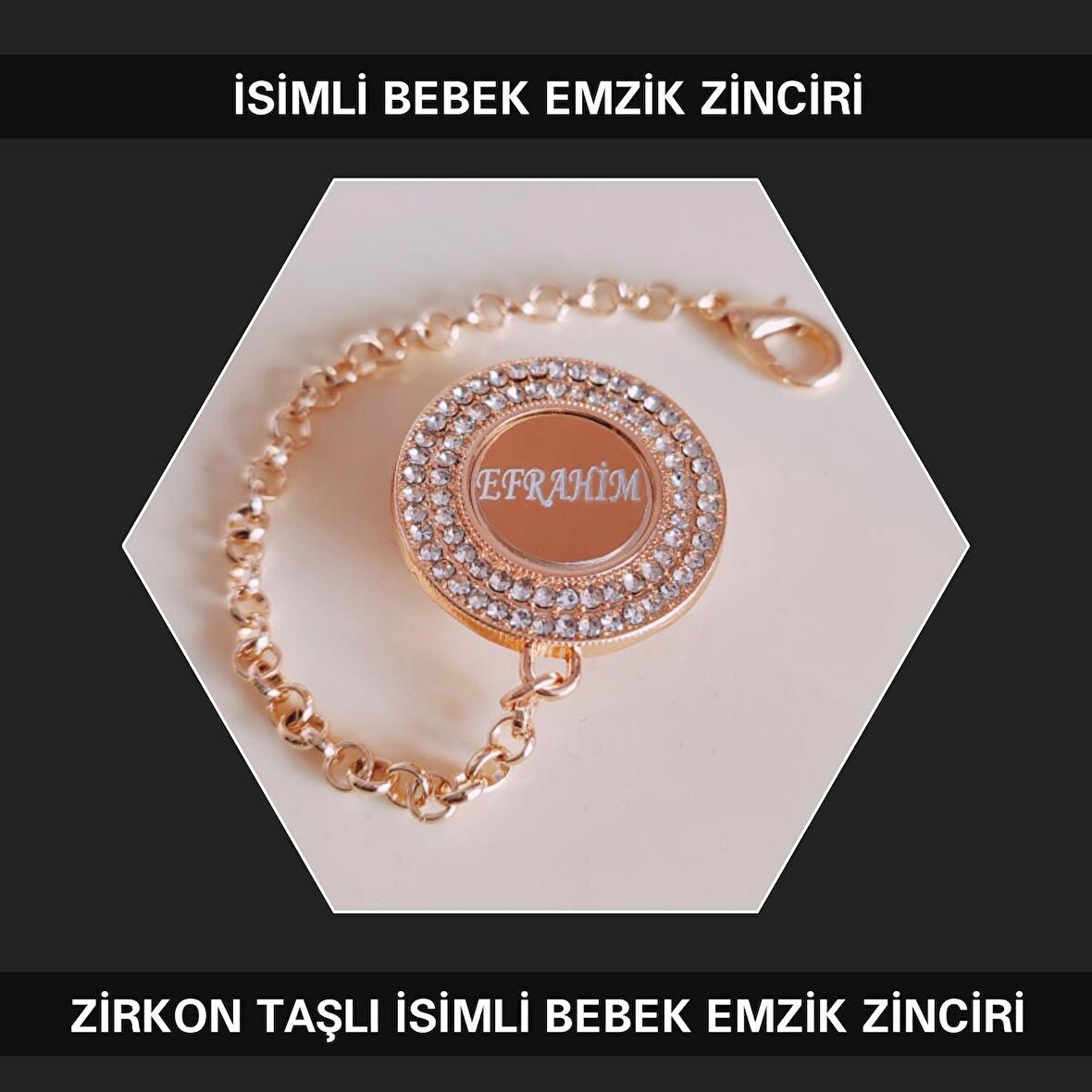 Sahi Aksesuar İsimli Zirkon Taşlı Bebek Emzik Zinciri