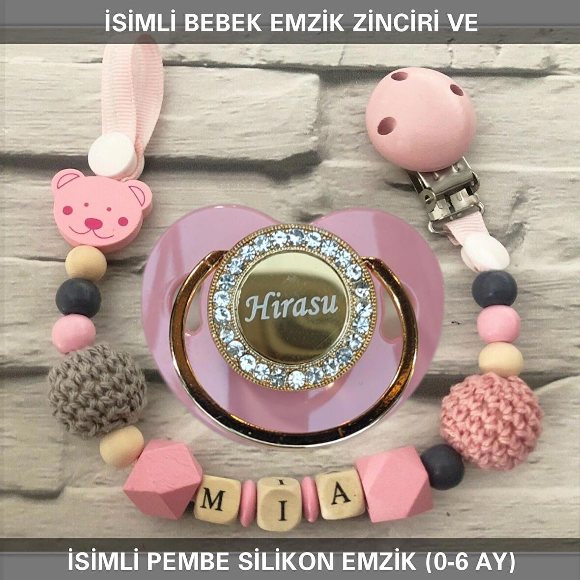 Sahi Aksesuar İsimli Bebek Emzik Zinciri ve Bebek Silikon Emzik