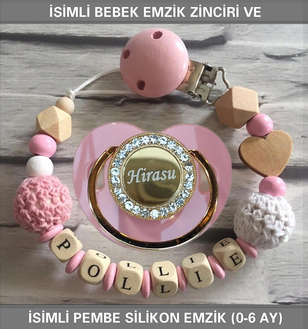 Sahi Aksesuar İsimli Bebek Emzik Zinciri ve Bebek Silikon Emzik
