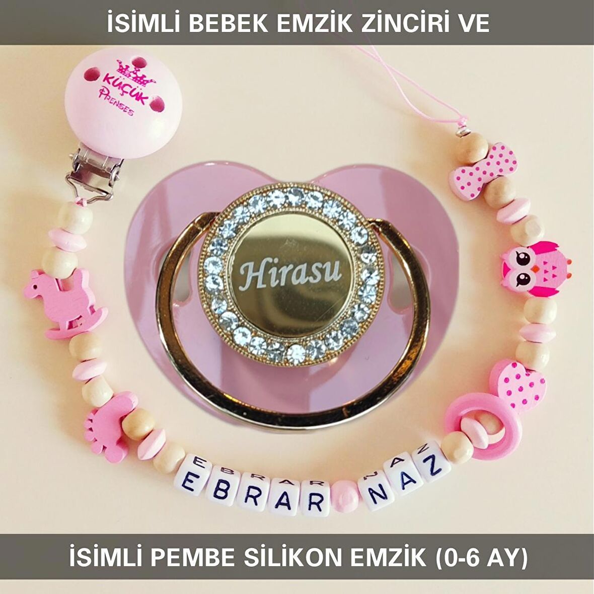 Sahi Aksesuar İsimli Bebek Emzik Zinciri ve Bebek Silikon Emzik