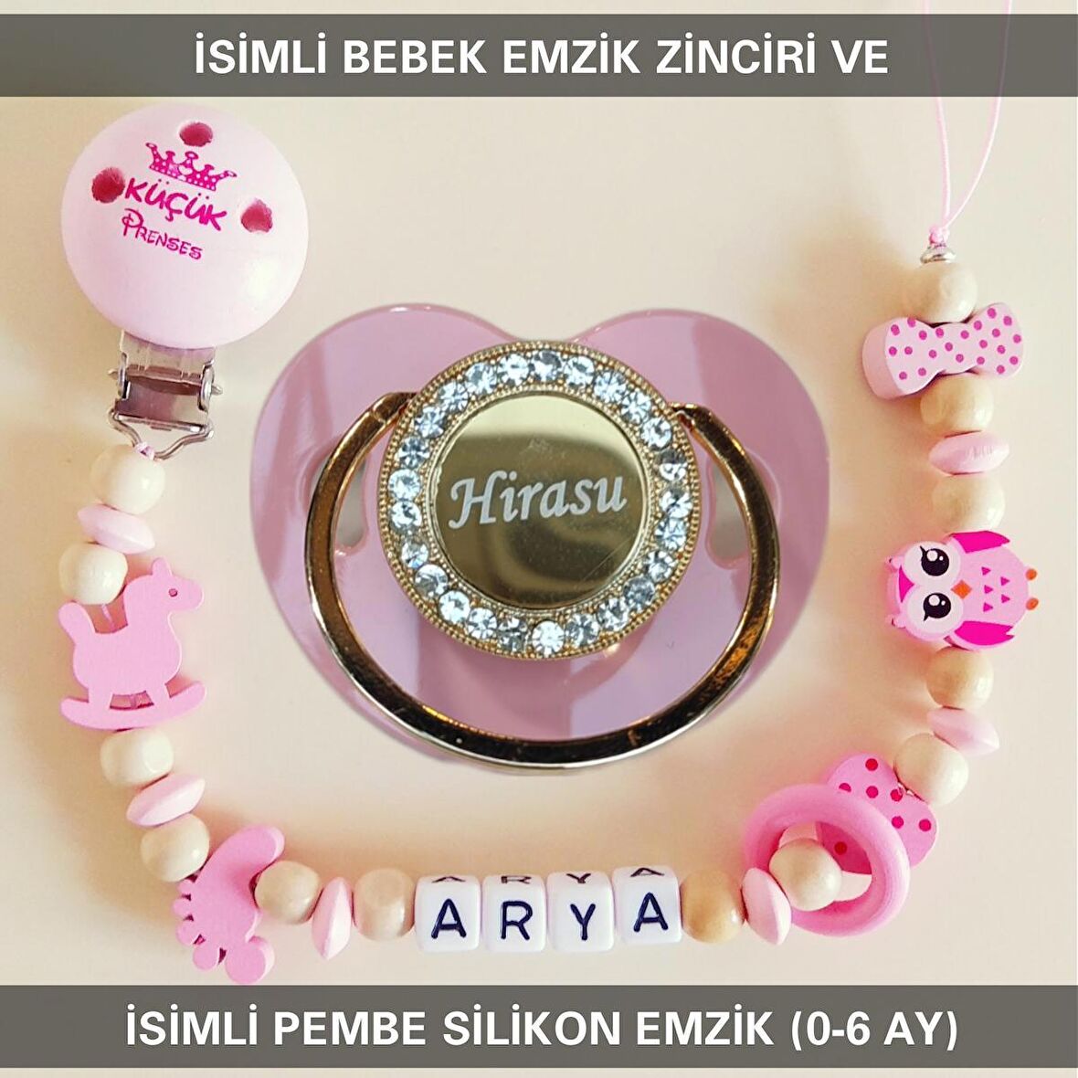Sahi Aksesuar İsimli Bebek Emzik Zinciri ve Bebek Silikon Emzik