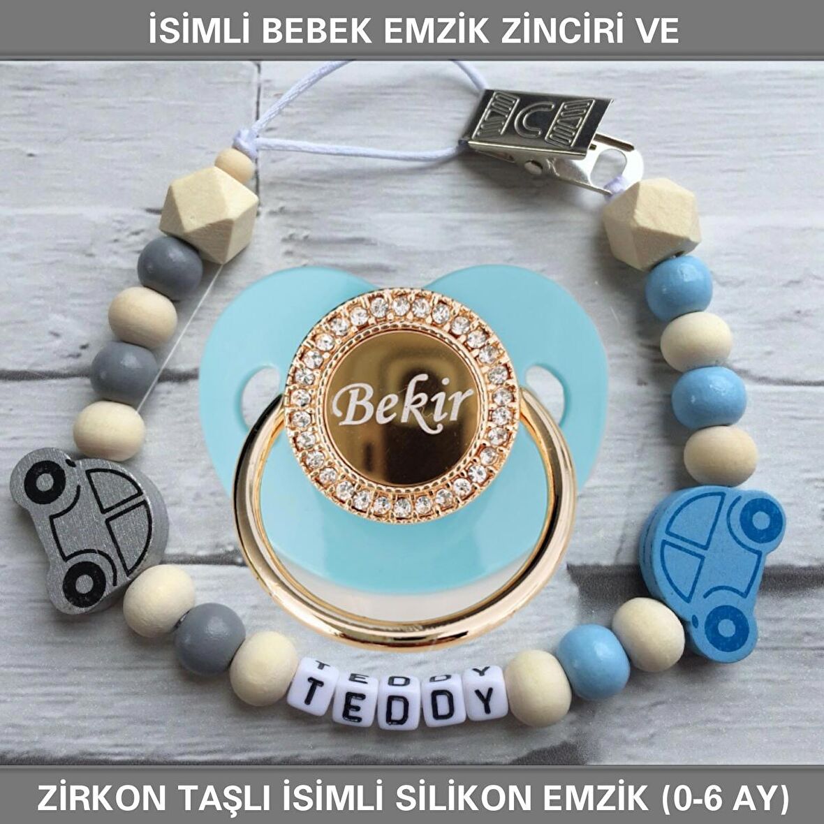 Sahi Aksesuar İsimli Bebek Emzik Zinciri ve İsimli Bebek Silikon Emzik (0-6 Ay