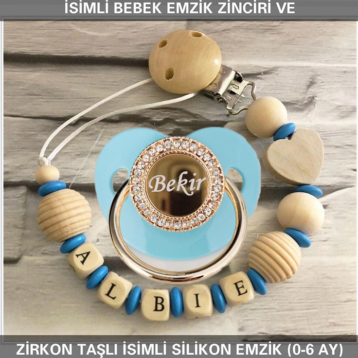 Sahi Aksesuar İsimli Bebek Emzik Zinciri ve İsimli Bebek Silikon Emzik (0-6 Ay