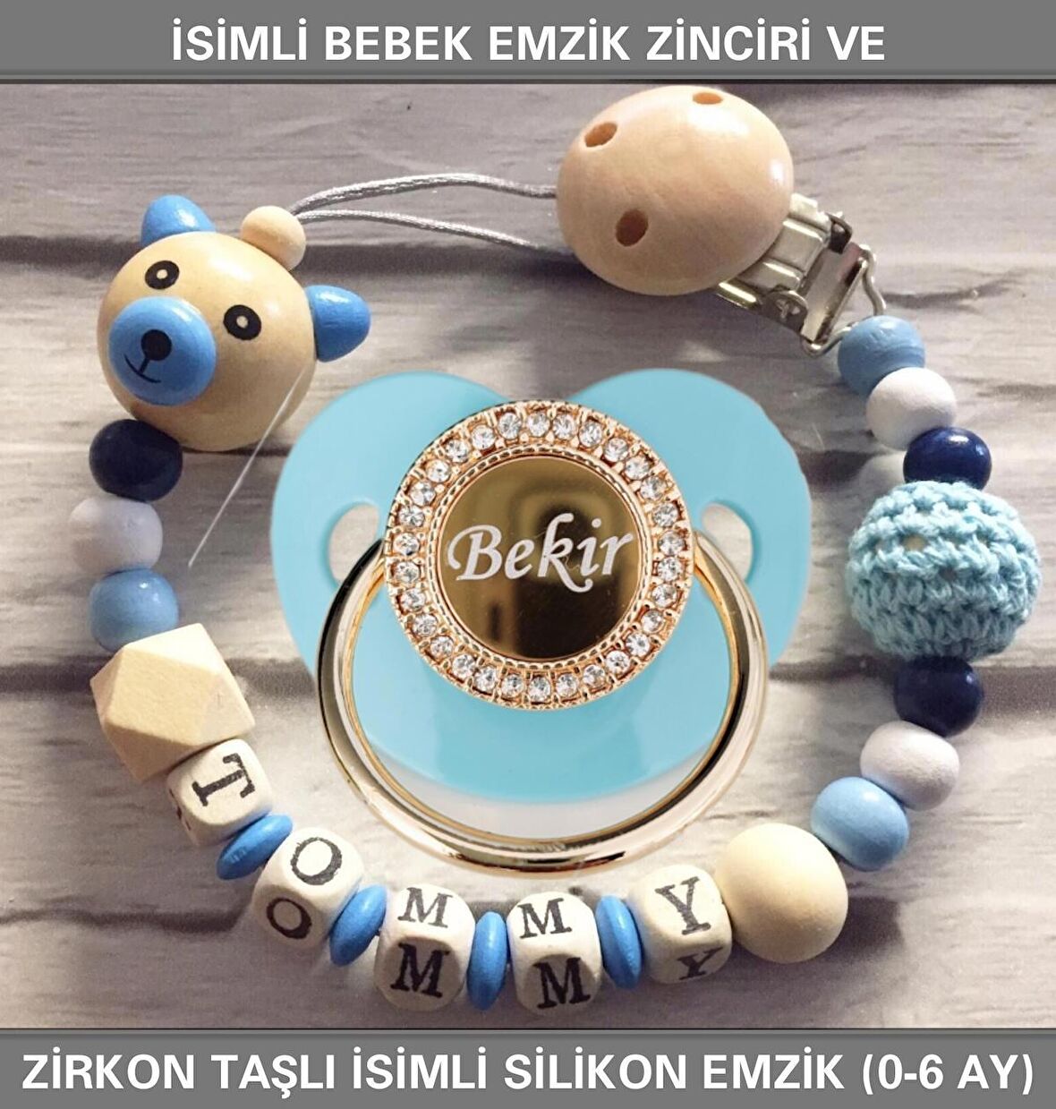 Sahi Aksesuar İsimli Bebek Emzik Zinciri ve İsimli Bebek Silikon Emzik (0-6 Ay