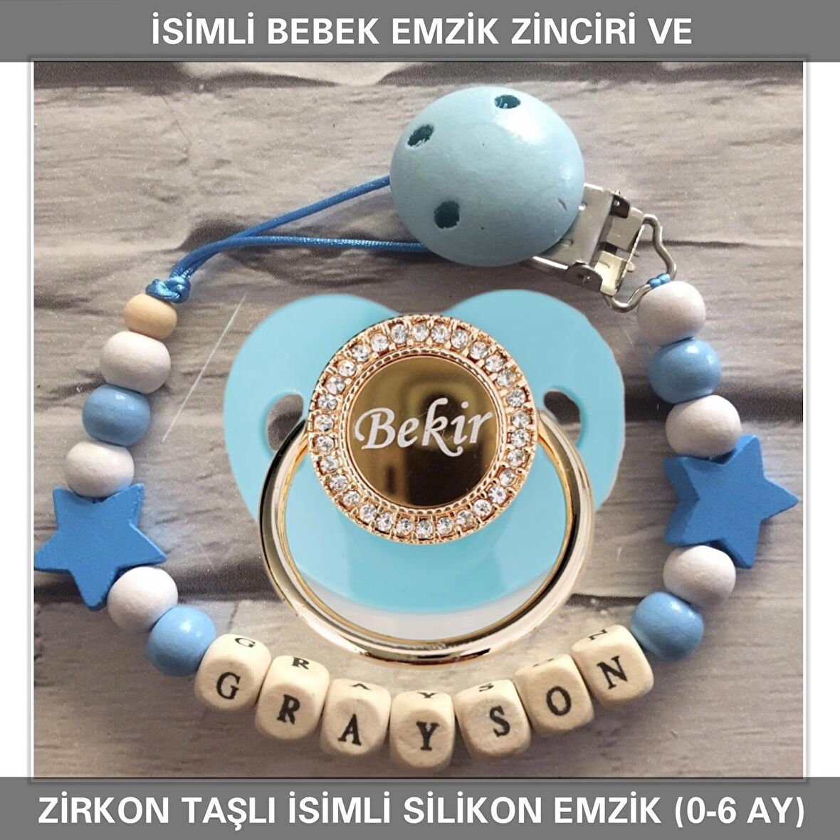 Sahi Aksesuar İsimli Bebek Emzik Zinciri ve İsimli Bebek Silikon Emzik (0-6 Ay