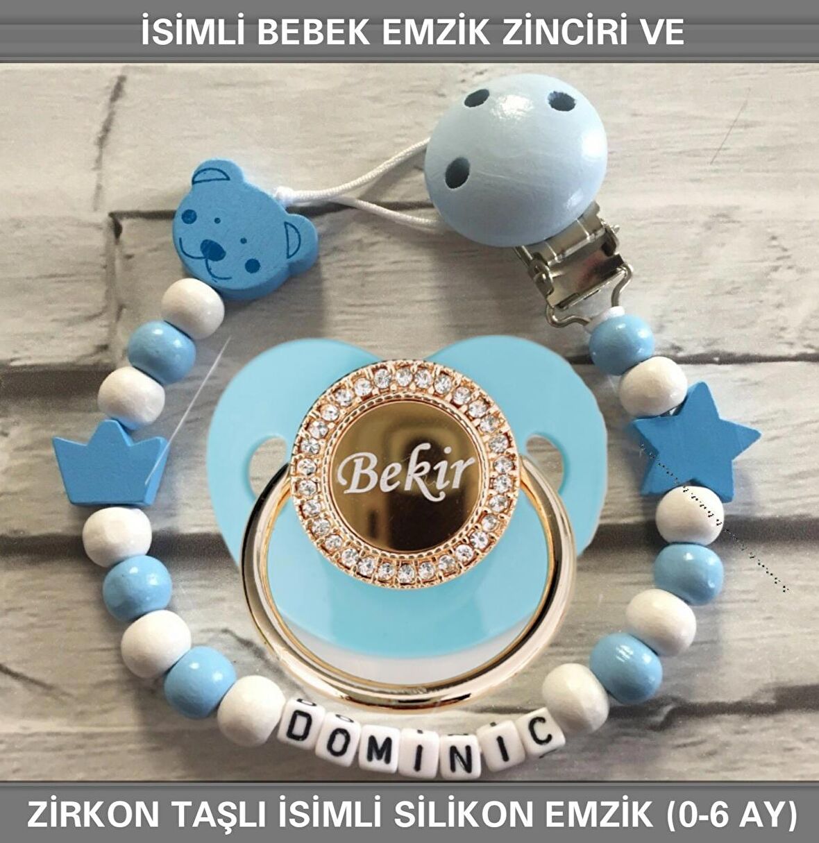 Sahi Aksesuar İsimli Bebek Emzik Zinciri ve İsimli Bebek Silikon Emzik (0-6 Ay