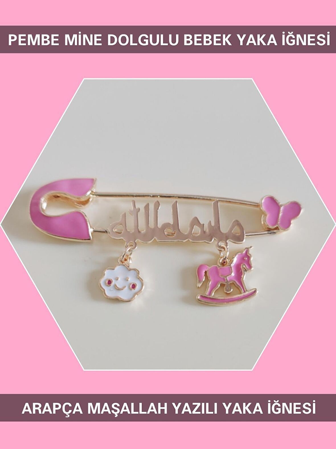 Sahi Aksesuar Pembe Mine Dolgulu Bebek Yaka İğnesi