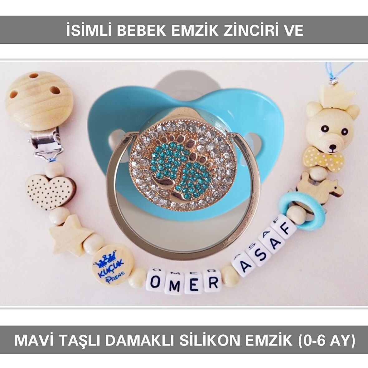 Sahi Aksesuar İsimli Bebek Emzik Zinciri ve Silikon Emzik Seti BEZYI376