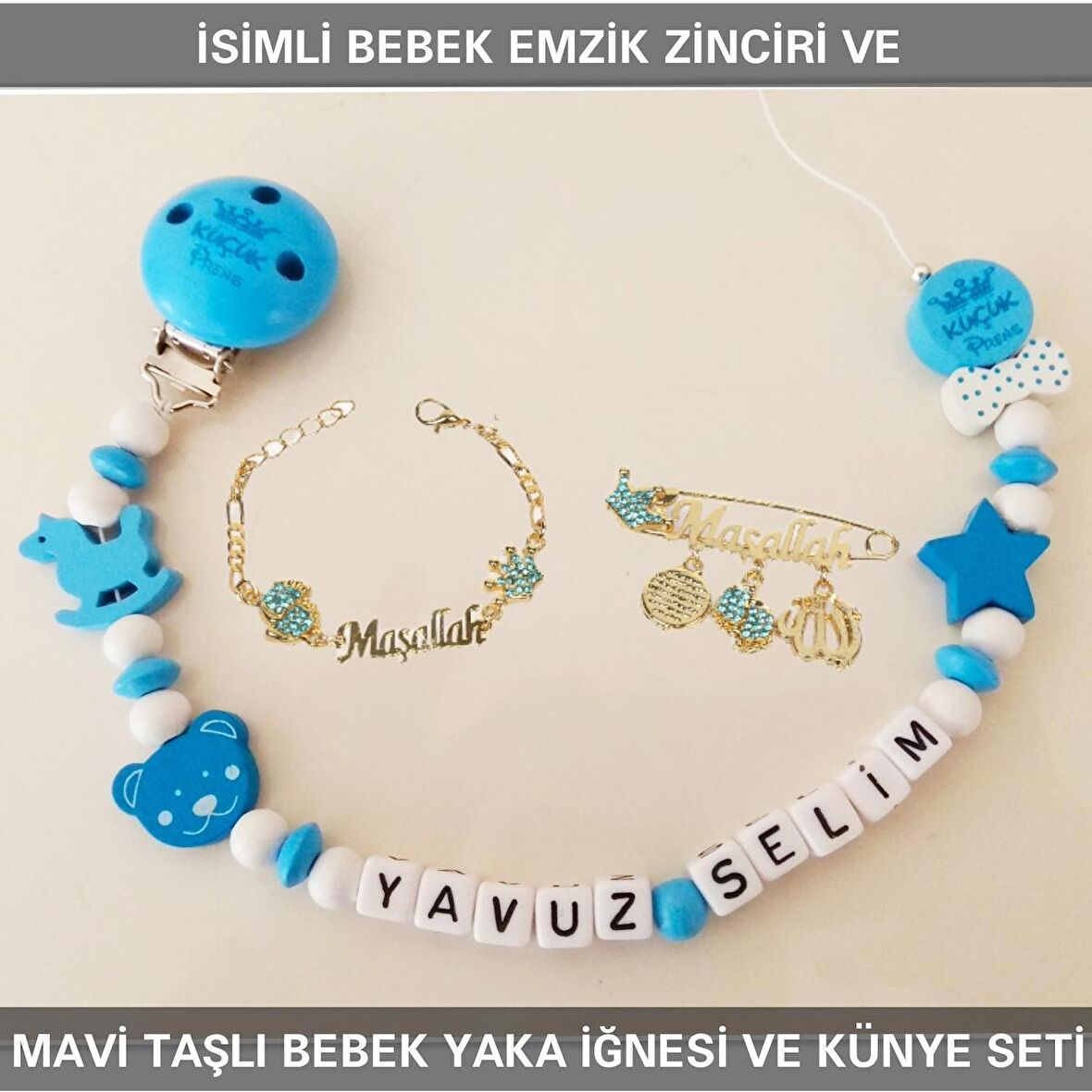 Sahi Aksesuar İsimli Emzik Zinciri ve Yaka İğnesi ve Künye Seti BEZYI396