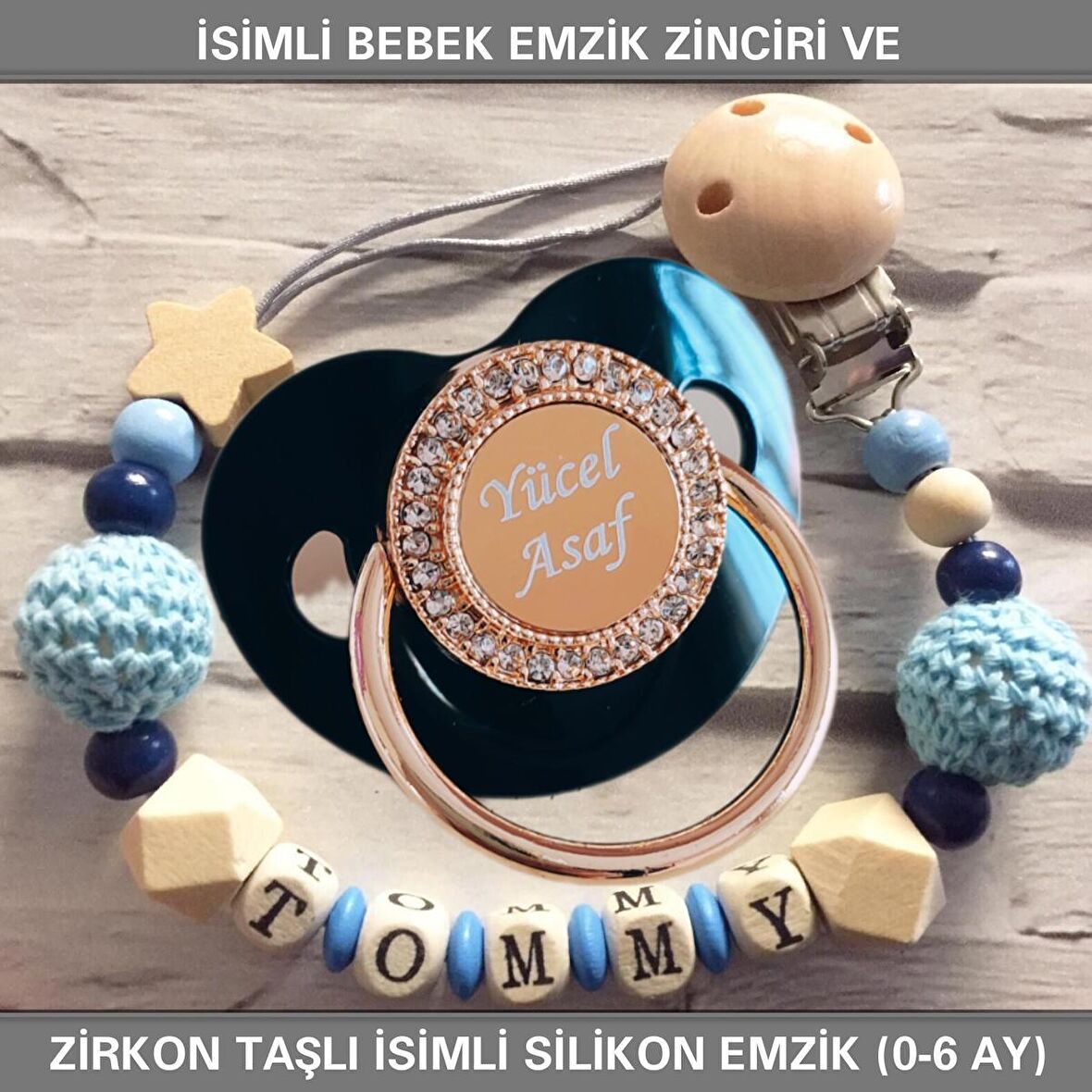 Sahi Aksesuar İsimli Emzik Zinciri ve İsimli Silikon Emzik (0-6 Ay) BEZYI446