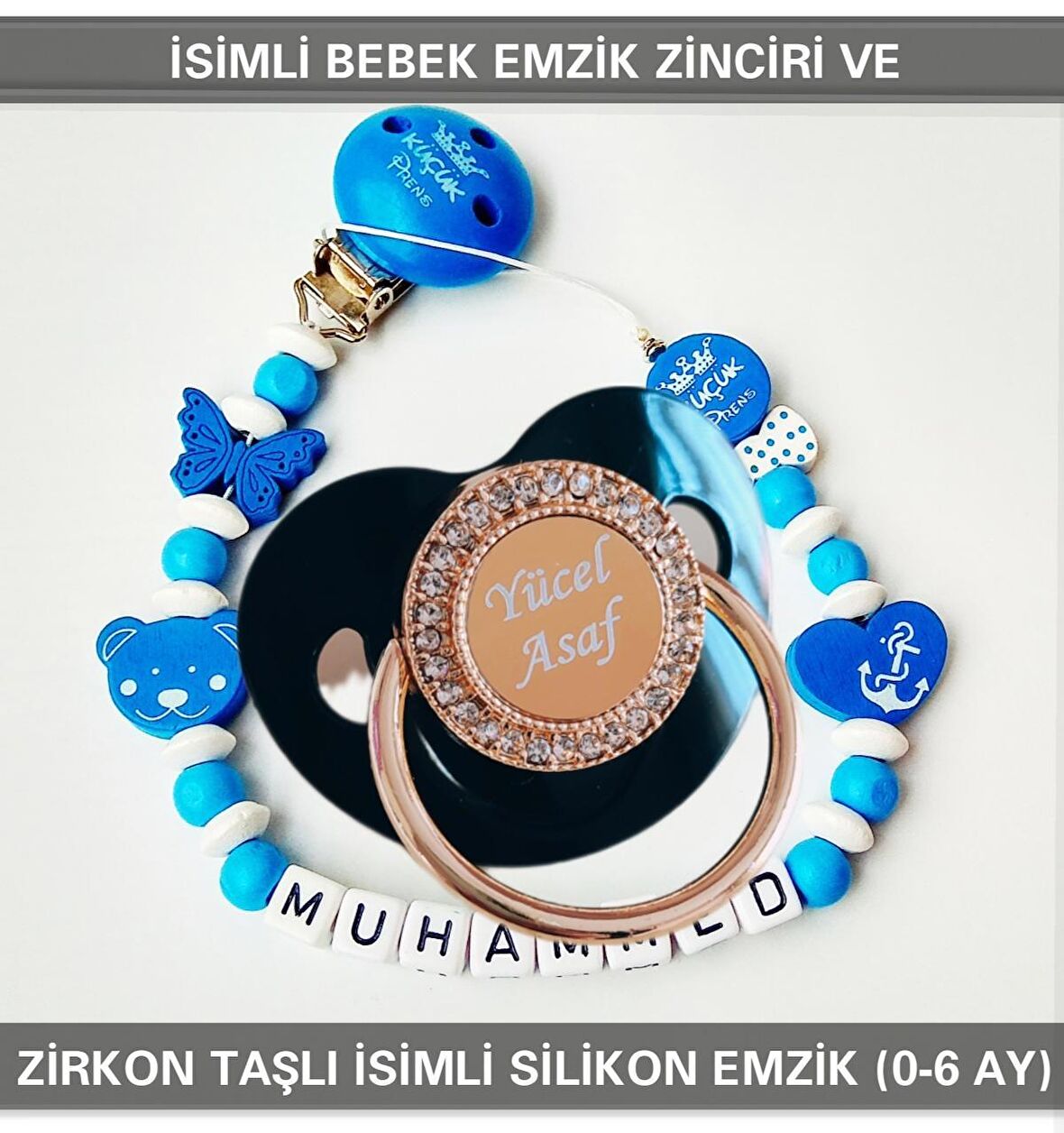Sahi Aksesuar İsimli Emzik Zinciri ve İsimli Silikon Emzik (0-6 Ay) BEZYI521