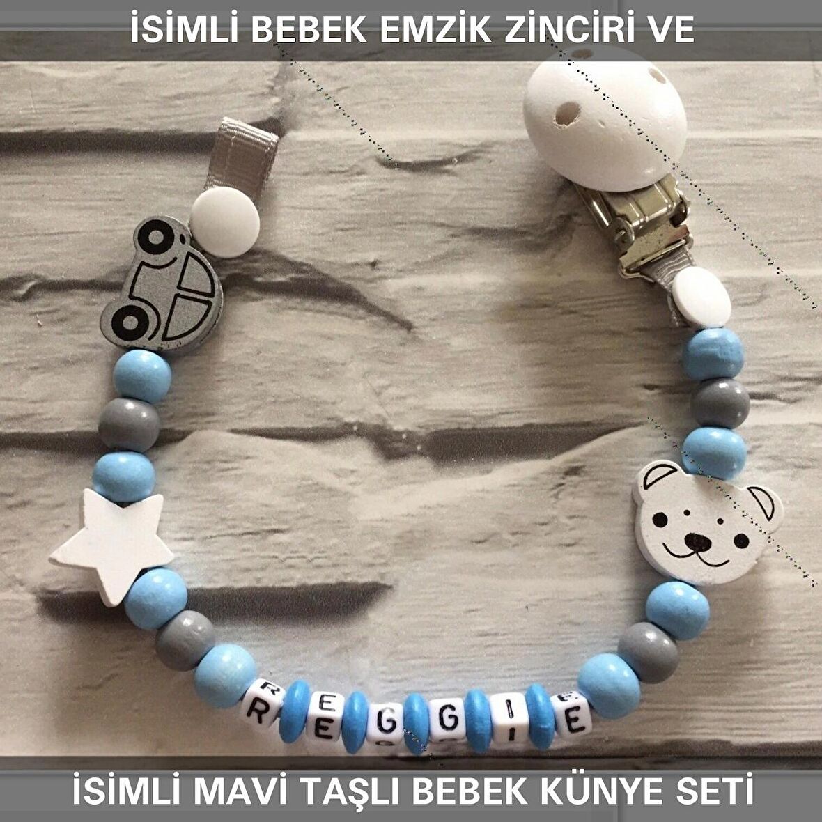 Sahi Aksesuar İsimli Bebek Emzik Zinciri ve İsimli Bebek Künye Seti BEZYI642