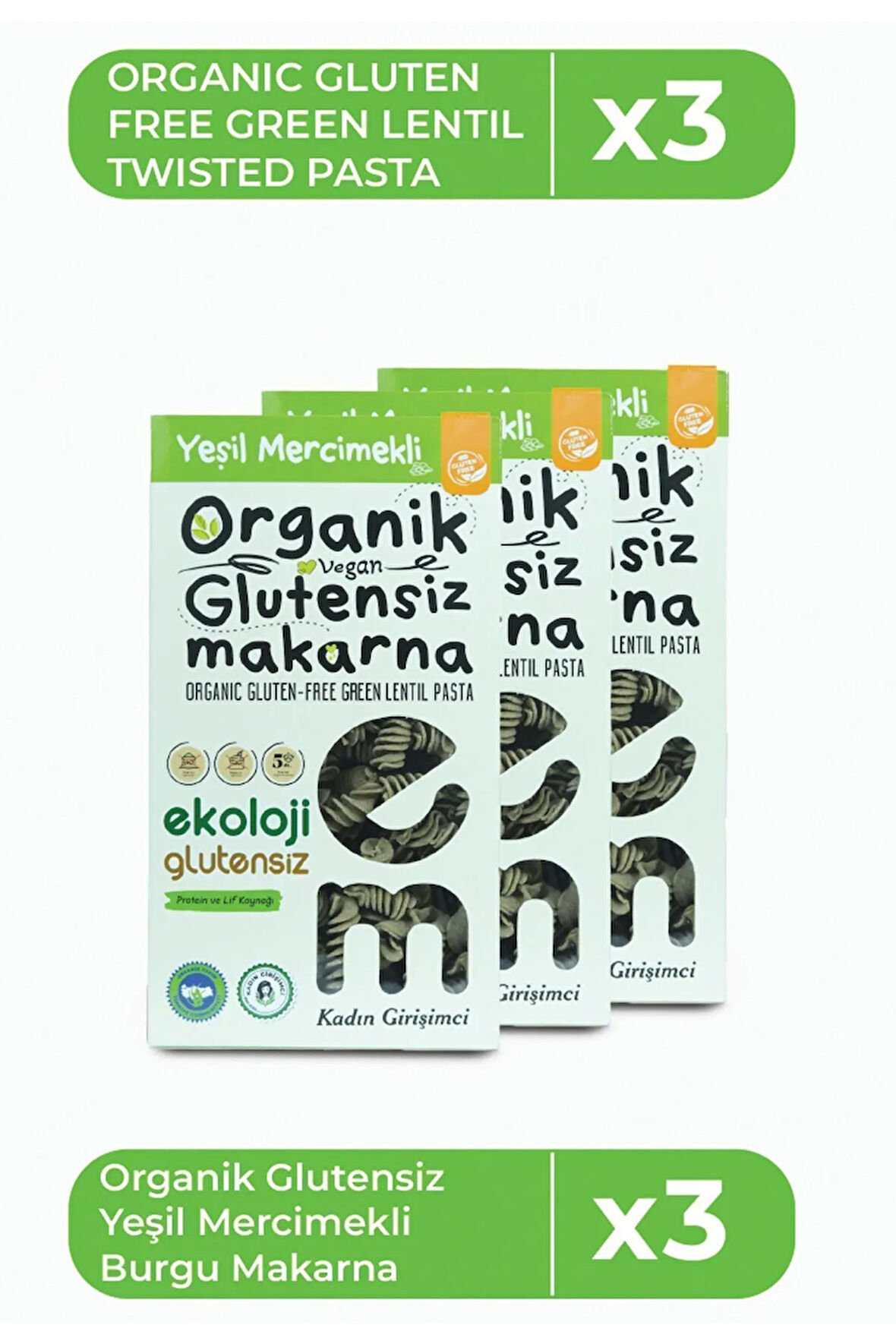 E.M. Glutensiz Makarna Yeşil Mercimek Burgu 200 Gr / 3 Adet